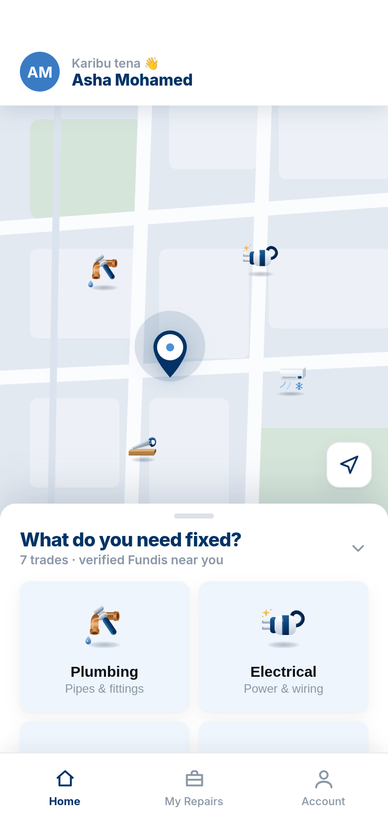 Customer home screen