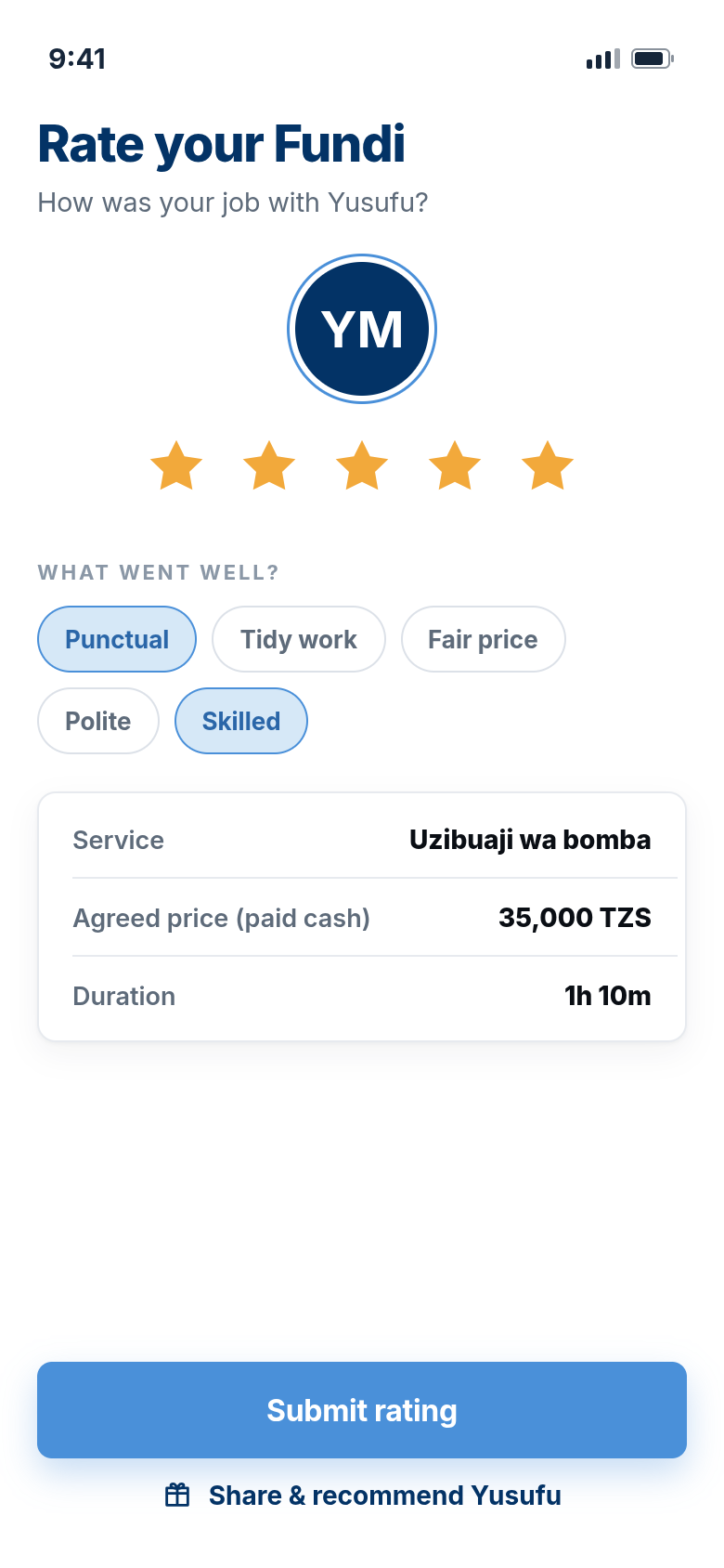 Rate your fundi screen